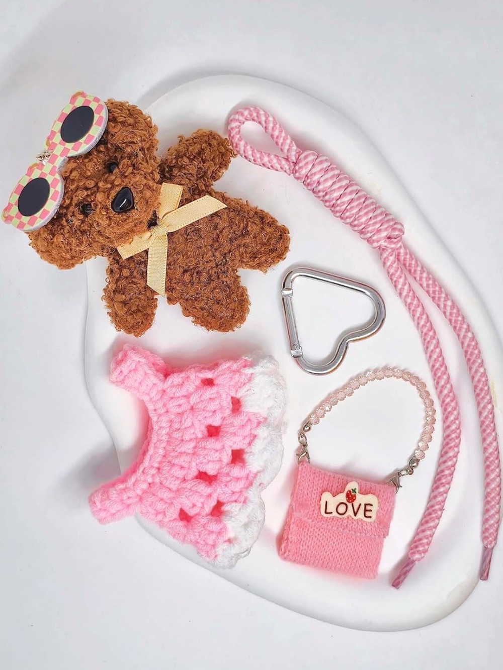 Teddy bear bag charm keychain with outfit dress her up NOT FROM TEMU - Picture 2 of 6